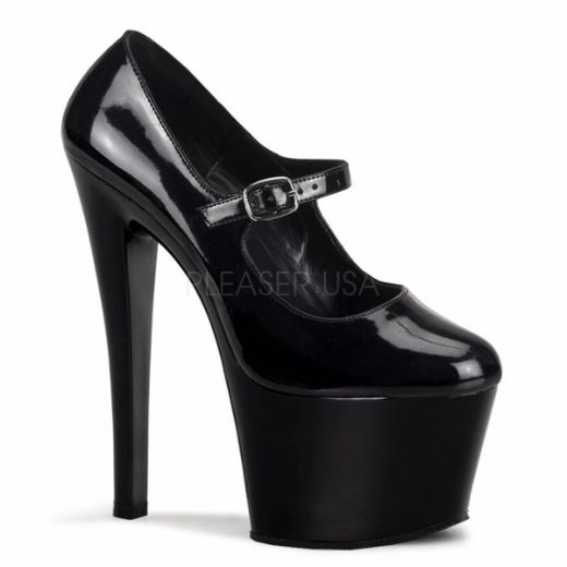 Product image of Pleaser Sky-387 Black Patent/Black, 7 inch (17.8 cm) Heel, 2 3/4 inch (7 cm) Platform Court Pump Shoes