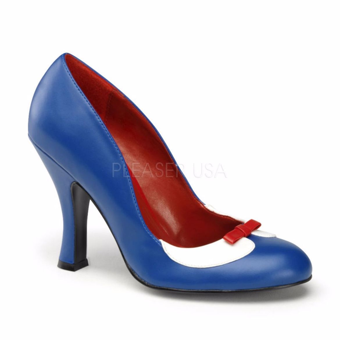 Product image of Pin Up Couture Smitten-05 Navy Blue-White Pu, 4 inch (10.2 cm) Heel Court Pump Shoes