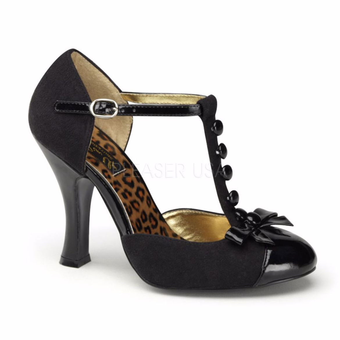 Product image of Pin Up Couture Smitten-10 Black M. Suede-Black Patent, 4 inch (10.2 cm) Heel Court Pump Shoes