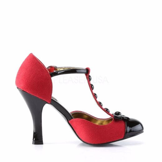 Product image of Pin Up Couture Smitten-10 Red M. Suede-Black Patent, 4 inch (10.2 cm) Heel Court Pump Shoes