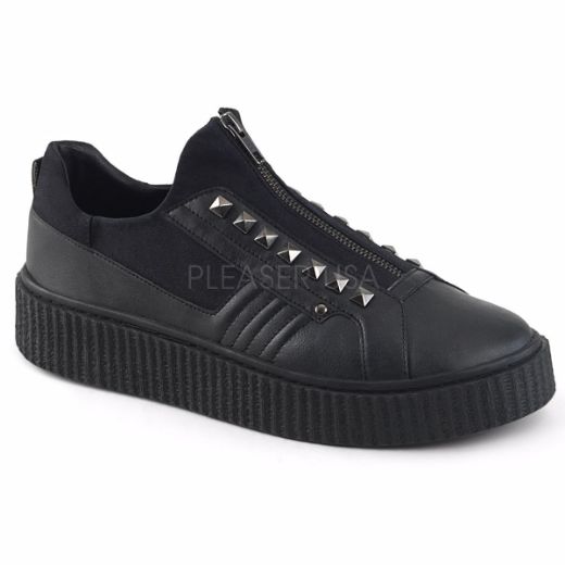 Product image of Demonia Sneeker-125 Black Canvas-Black Pu, 1 1/2 inch Platform Court Pump Shoes
