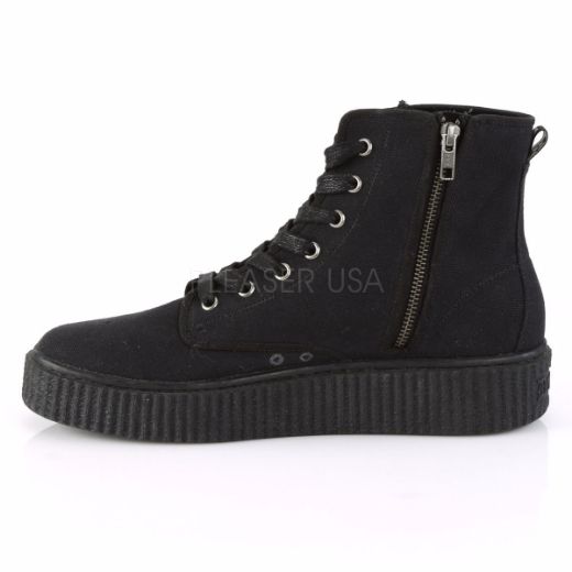 Product image of Demonia Sneeker-201 Black Canvas, 1 1/2 inch Platform Ankle Boots