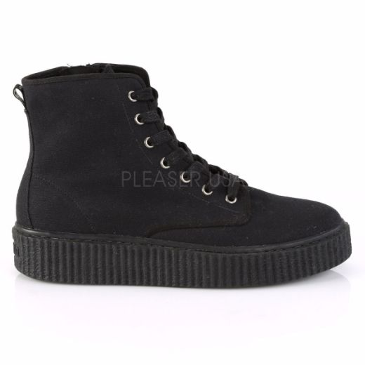 Product image of Demonia Sneeker-201 Black Canvas, 1 1/2 inch Platform Ankle Boots