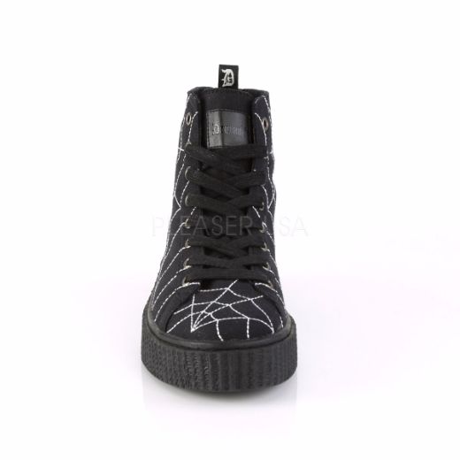 Product image of Demonia Sneeker-250 Black Canvas, 1 1/2 inch Platform Ankle Boots