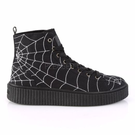 Product image of Demonia Sneeker-250 Black Canvas, 1 1/2 inch Platform Ankle Boots