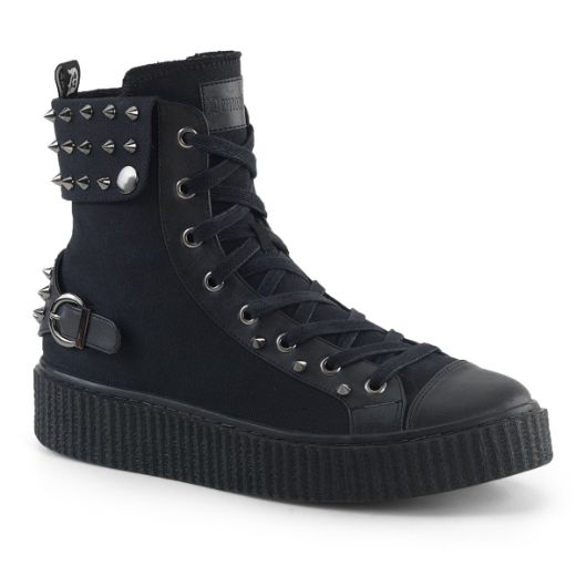 Product image of Demonia Sneeker-266 Black Canvas-Vegan Leather, 1 1/2 inch Platform Ankle Boot