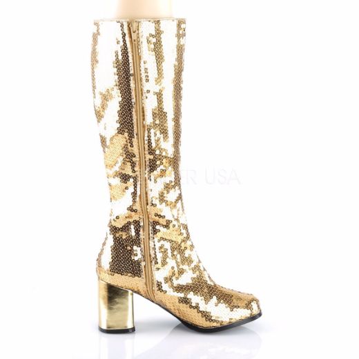 Product image of Bordello Spectacul-300Sq Gold Sequins, 3 inch (7.6 cm) Heel Knee High Boot