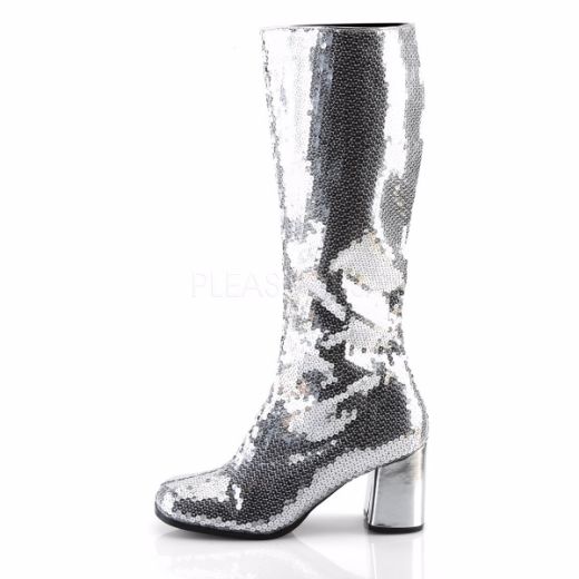 Product image of Bordello Spectacul-300Sq Silver Sequins, 3 inch (7.6 cm) Heel Knee High Boot