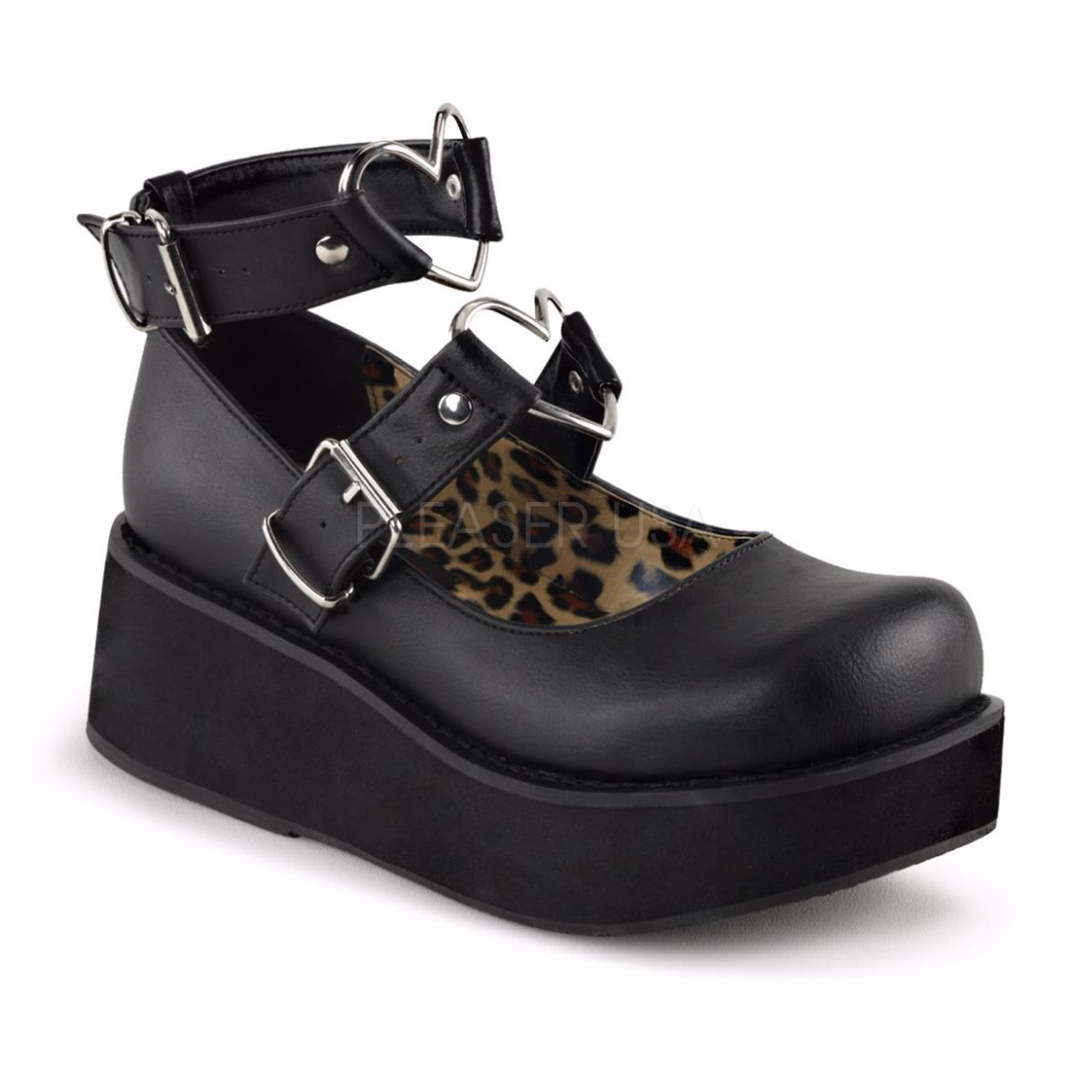 Product image of Demonia Sprite-02 Black Vegan Leather, 2 1/4 inch Platform Court Pump Shoes
