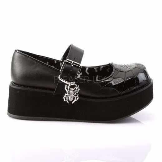 Product image of Demonia Sprite-05 Black Vegan Leather-Black Patent, 2 1/4 inch Platform Court Pump Shoes