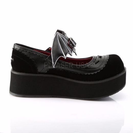 Product image of Demonia Sprite-09 Black Vegan Leather-Velvet, 2 1/4 inch Platform Court Pump Shoes