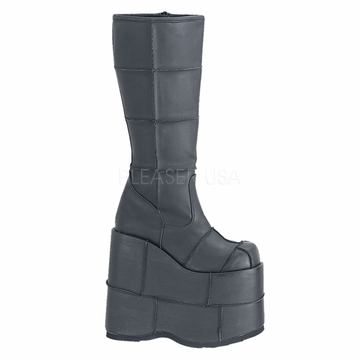 Product image of Demonia Stack-301 Black Vegan Leather, 7 inch Platform Knee High Boot
