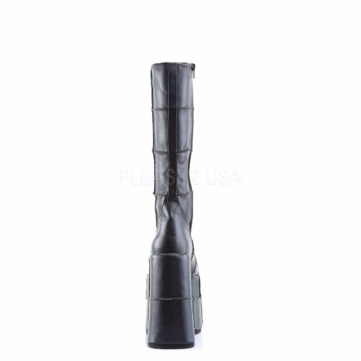 Product image of Demonia Stack-301 Black Vegan Leather, 7 inch Platform Knee High Boot