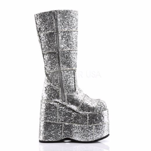 Product image of Demonia Stack-301G Silver Glitter, 7 inch Platform Knee High Boot