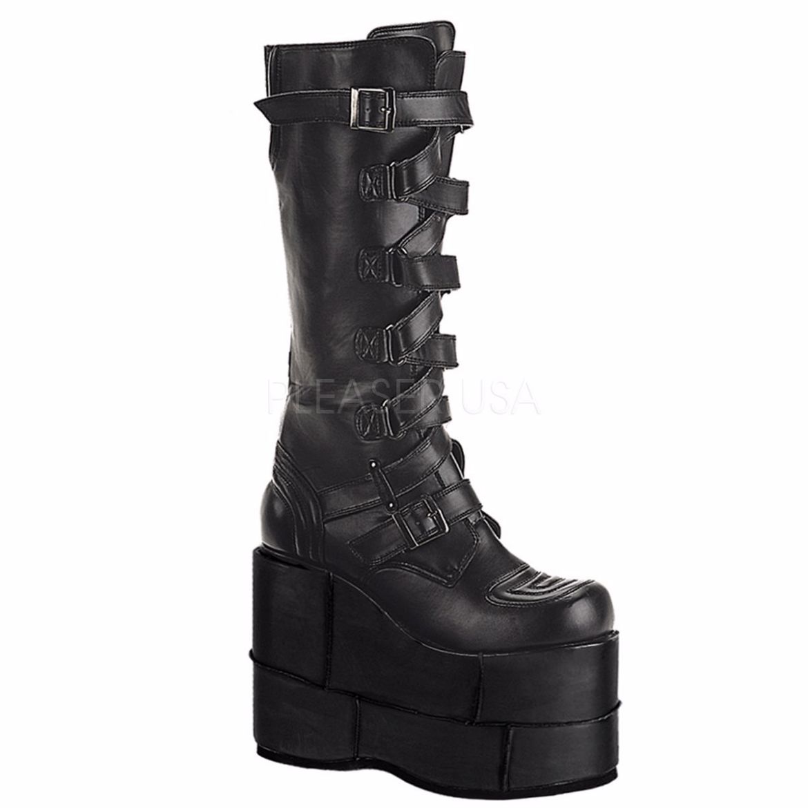 Product image of Demonia Stack-308 Black Vegan Leather, 7 inch Platform Knee High Boot