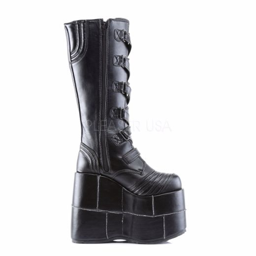 Product image of Demonia Stack-308 Black Vegan Leather, 7 inch Platform Knee High Boot