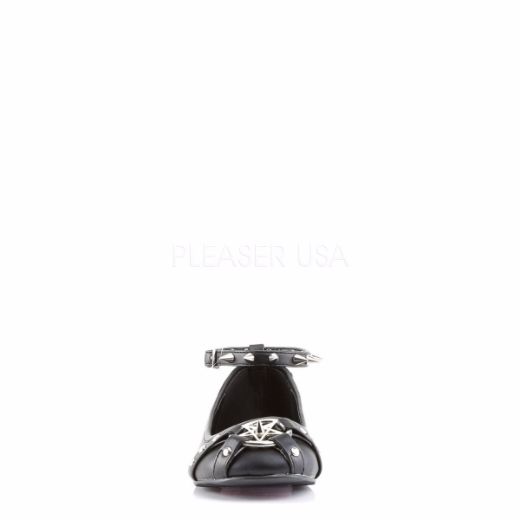 Product image of Demonia Star-23 Black Vegan Leather Flat Shoes