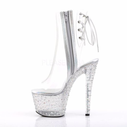 Product image of Pleaser Stardance-1018C-7 Clear/Clear-Silver Multi Rhinestone, 7 inch (17.8 cm) Heel, 2 3/4 inch (7 cm) Platform Ankle Boot