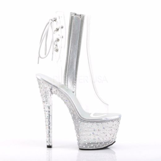 Product image of Pleaser Stardance-1018C-7 Clear/Clear-Silver Multi Rhinestone, 7 inch (17.8 cm) Heel, 2 3/4 inch (7 cm) Platform Ankle Boot