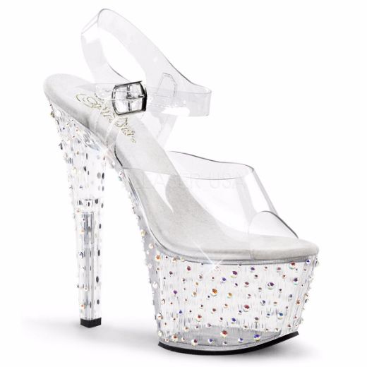 Product image of Pleaser Stardance-708 Clear/Clear-Silver Multi Rhinestone, 7 inch (17.8 cm) Heel, 2 3/4 inch (7 cm) Platform Sandal Shoes