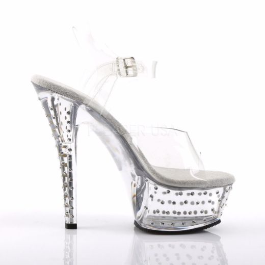 Product image of Pleaser Stardust-608 Clear/Clear, 6 inch (15.2 cm) Heel, 1 3/4 inch (4.4 cm) Platform Sandal Shoes