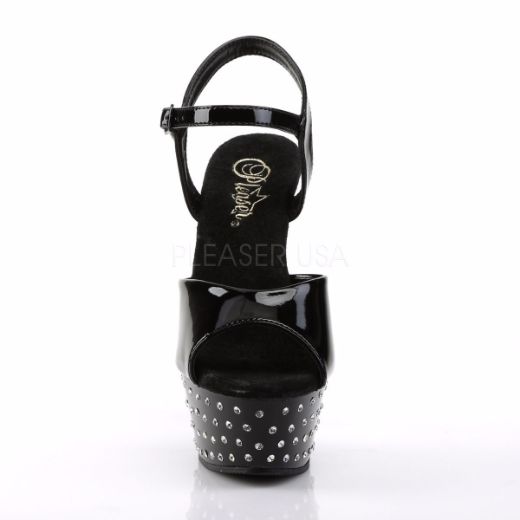 Product image of Pleaser Stardust-609 Black Patent/Black, 6 inch (15.2 cm) Heel, 1 3/4 inch (4.4 cm) Platform Sandal Shoes