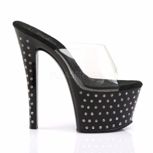 Product image of Pleaser Stardust-701 Clear/Black, 7 inch (17.8 cm) Heel, 2 3/4 inch (7 cm) Platform Slide Mule Shoes