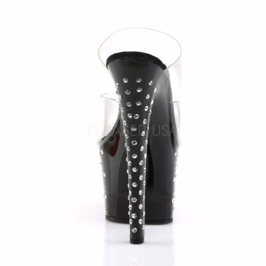 Product image of Pleaser Stardust-702 Clear/Black, 7 inch (17.8 cm) Heel, 2 3/4 inch (7 cm) Platform Slide Mule Shoes