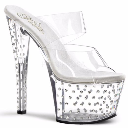 Product image of Pleaser Stardust-702 Clear/Clear, 7 inch (17.8 cm) Heel, 2 3/4 inch (7 cm) Platform Slide Mule Shoes