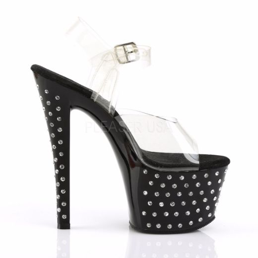 Product image of Pleaser Stardust-708 Clear/Black, 7 inch (17.8 cm) Heel, 2 3/4 inch (7 cm) Platform Sandal Shoes
