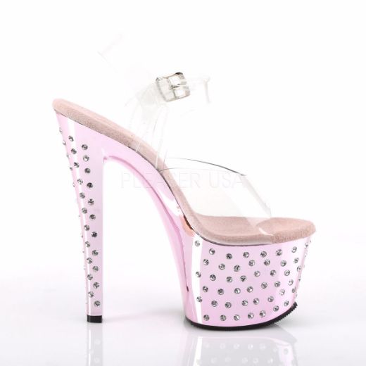 Product image of Pleaser Stardust-708 Clear/Baby Pink Chrome, 7 inch (17.8 cm) Heel, 2 3/4 inch (7 cm) Platform Sandal Shoes