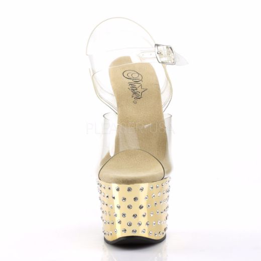 Product image of Pleaser Stardust-708 Clear/Gold Chrome, 7 inch (17.8 cm) Heel, 2 3/4 inch (7 cm) Platform Sandal Shoes