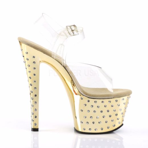 Product image of Pleaser Stardust-708 Clear/Gold Chrome, 7 inch (17.8 cm) Heel, 2 3/4 inch (7 cm) Platform Sandal Shoes