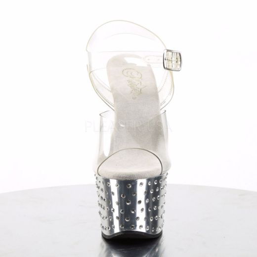 Product image of Pleaser Stardust-708 Clear/Silver Chrome, 7 inch (17.8 cm) Heel, 2 3/4 inch (7 cm) Platform Sandal Shoes