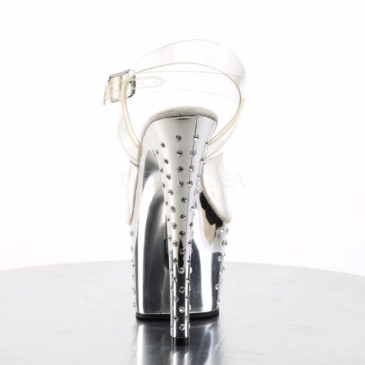 Product image of Pleaser Stardust-708 Clear/Silver Chrome, 7 inch (17.8 cm) Heel, 2 3/4 inch (7 cm) Platform Sandal Shoes