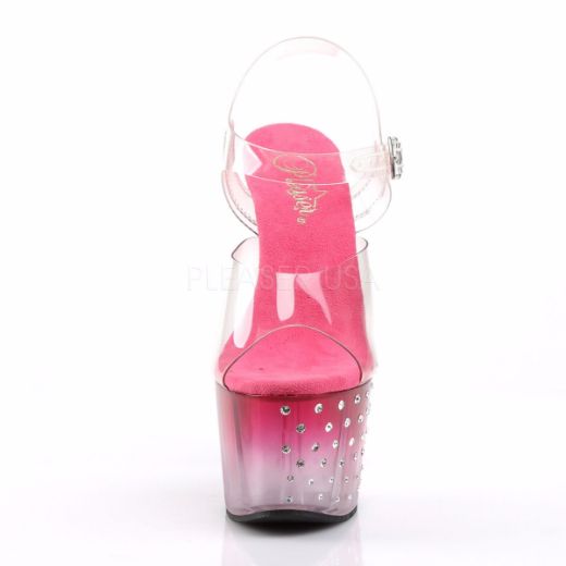 Product image of Pleaser Stardust-708T Clear/Pink-Clear, 7 inch (17.8 cm) Heel, 2 3/4 inch (7 cm) Platform Sandal Shoes