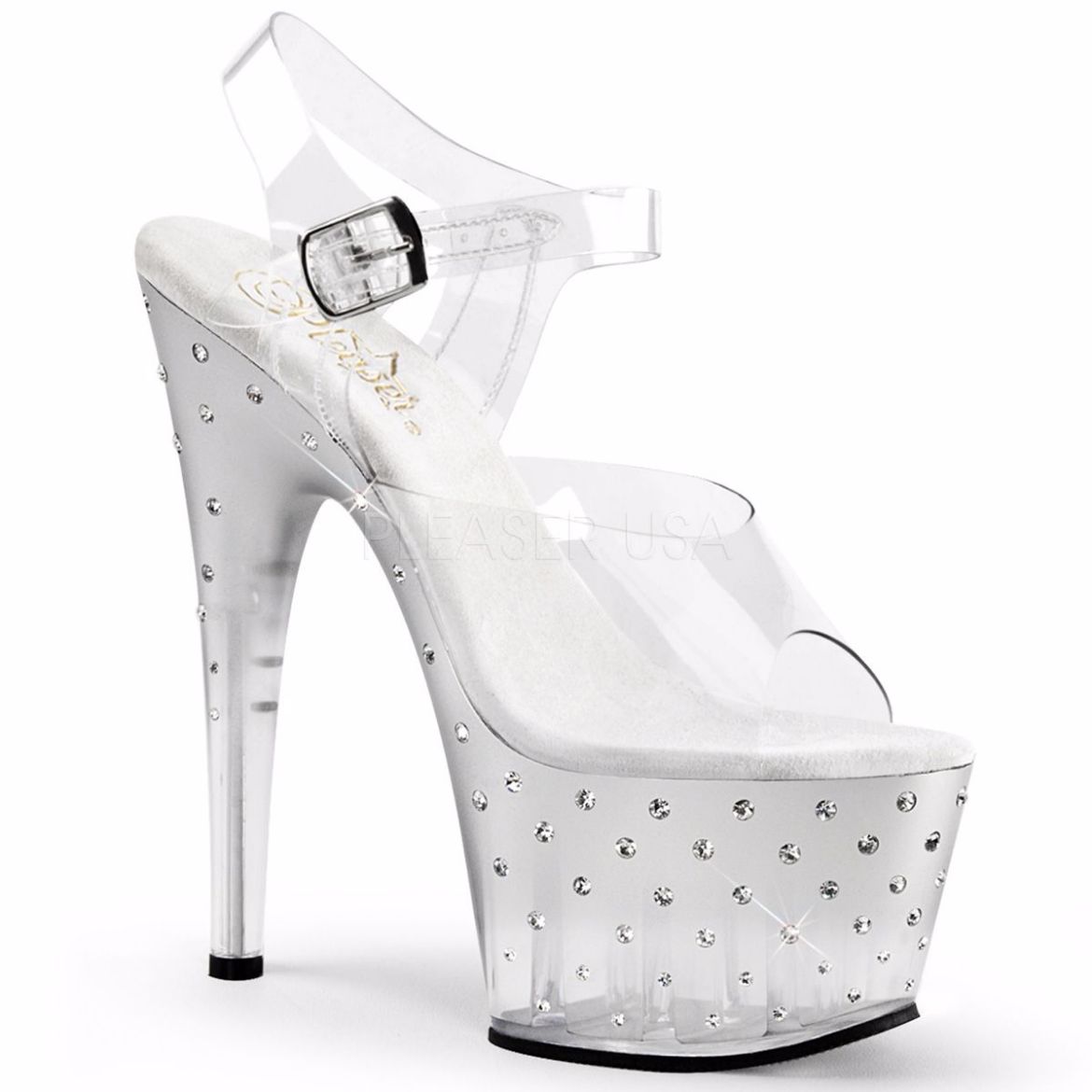 Product image of Pleaser Stardust-708T Clear/Silver-Clear, 7 inch (17.8 cm) Heel, 2 3/4 inch (7 cm) Platform Sandal Shoes