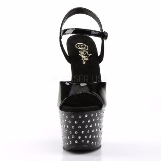 Product image of Pleaser Stardust-709 Black Patent/Black, 7 inch (17.8 cm) Heel, 2 3/4 inch (7 cm) Platform Sandal Shoes