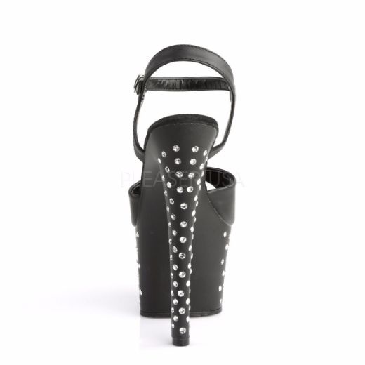 Product image of Pleaser Stardust-709 Black Faux Leather/Black Matte, 7 inch (17.8 cm) Heel, 2 3/4 inch (7 cm) Platform Sandal Shoes