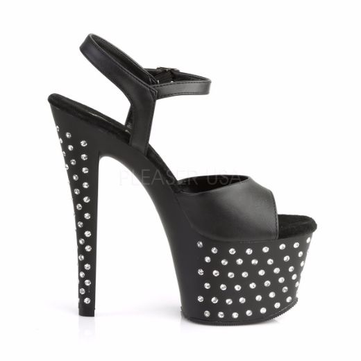 Product image of Pleaser Stardust-709 Black Faux Leather/Black Matte, 7 inch (17.8 cm) Heel, 2 3/4 inch (7 cm) Platform Sandal Shoes