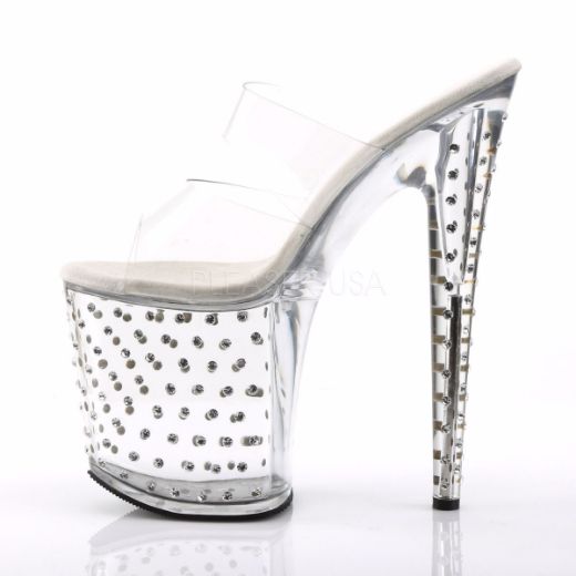 Product image of Pleaser Stardust-802 Clear/Clear, 8 inch (20.3 cm) Heel, 4 inch (10.2 cm) Platform Slide Mule Shoes