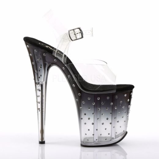 Product image of Pleaser Stardust-808T Clear/Black-Clear, 8 inch (20.3 cm) Heel, 4 inch (10.2 cm) Platform Sandal Shoes