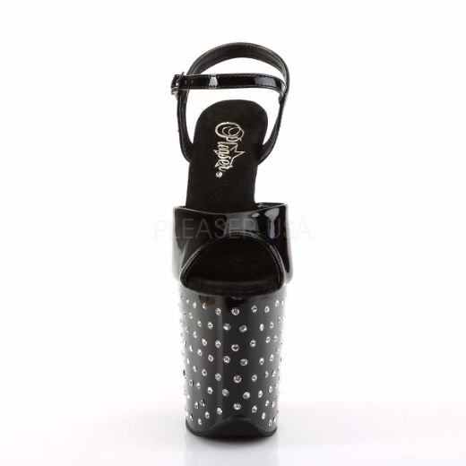 Product image of Pleaser Stardust-809 Black Patent/Black, 8 inch (20.3 cm) Heel, 4 inch (10.2 cm) Platform Sandal Shoes