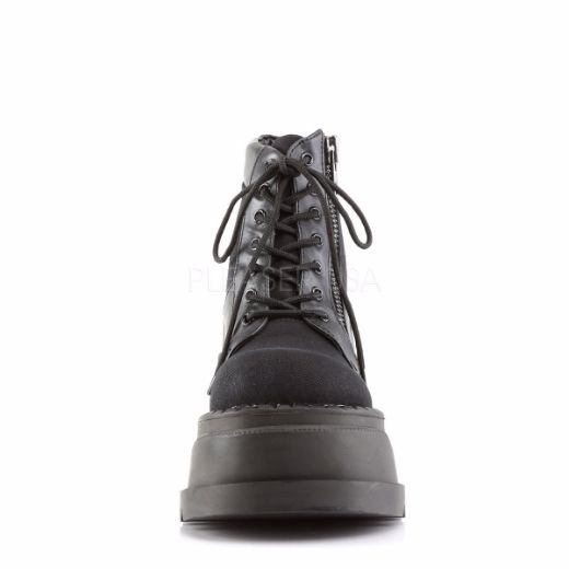 Product image of Demonia Stomp-10 Black Canvas-Vegan Leather, 4 3/4 inch (12.1 cm) Wedge Platform Ankle Boot