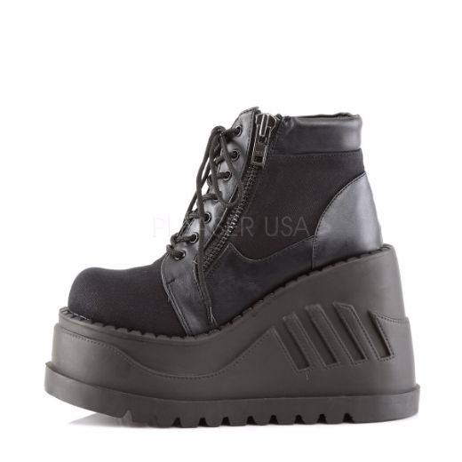 Product image of Demonia Stomp-10 Black Canvas-Vegan Leather, 4 3/4 inch (12.1 cm) Wedge Platform Ankle Boot