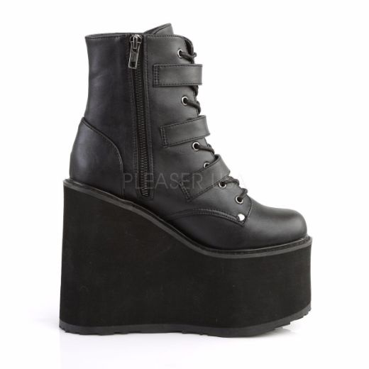 Product image of Demonia Swing-103 Black Vegan Leather, 5 1/2 inch Platform Ankle Boot