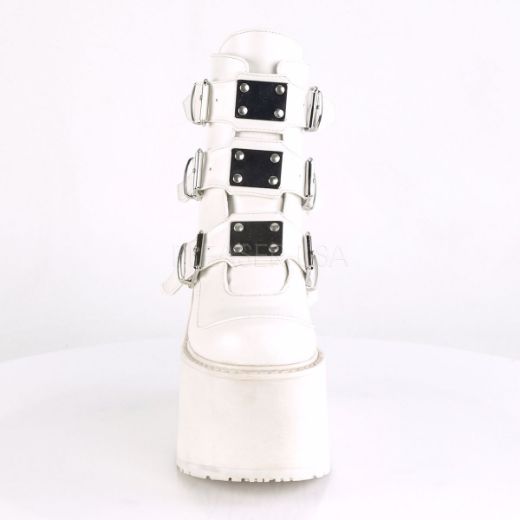 Product image of Demonia Swing-105 White Vegan Leather, 5 1/2 inch Platform Ankle Boot
