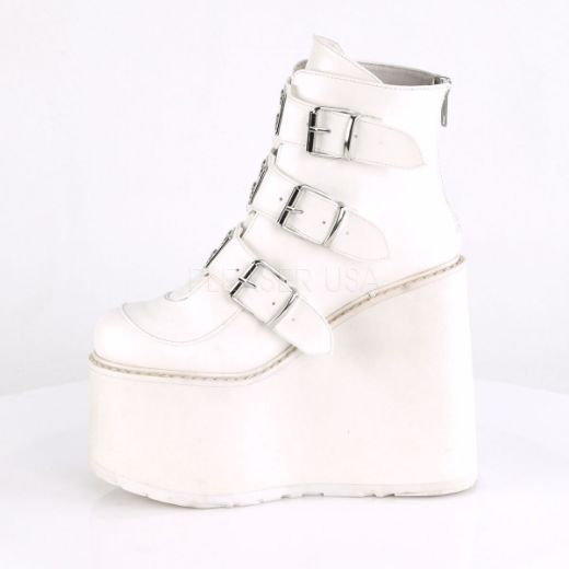 Product image of Demonia Swing-105 White Vegan Leather, 5 1/2 inch Platform Ankle Boot