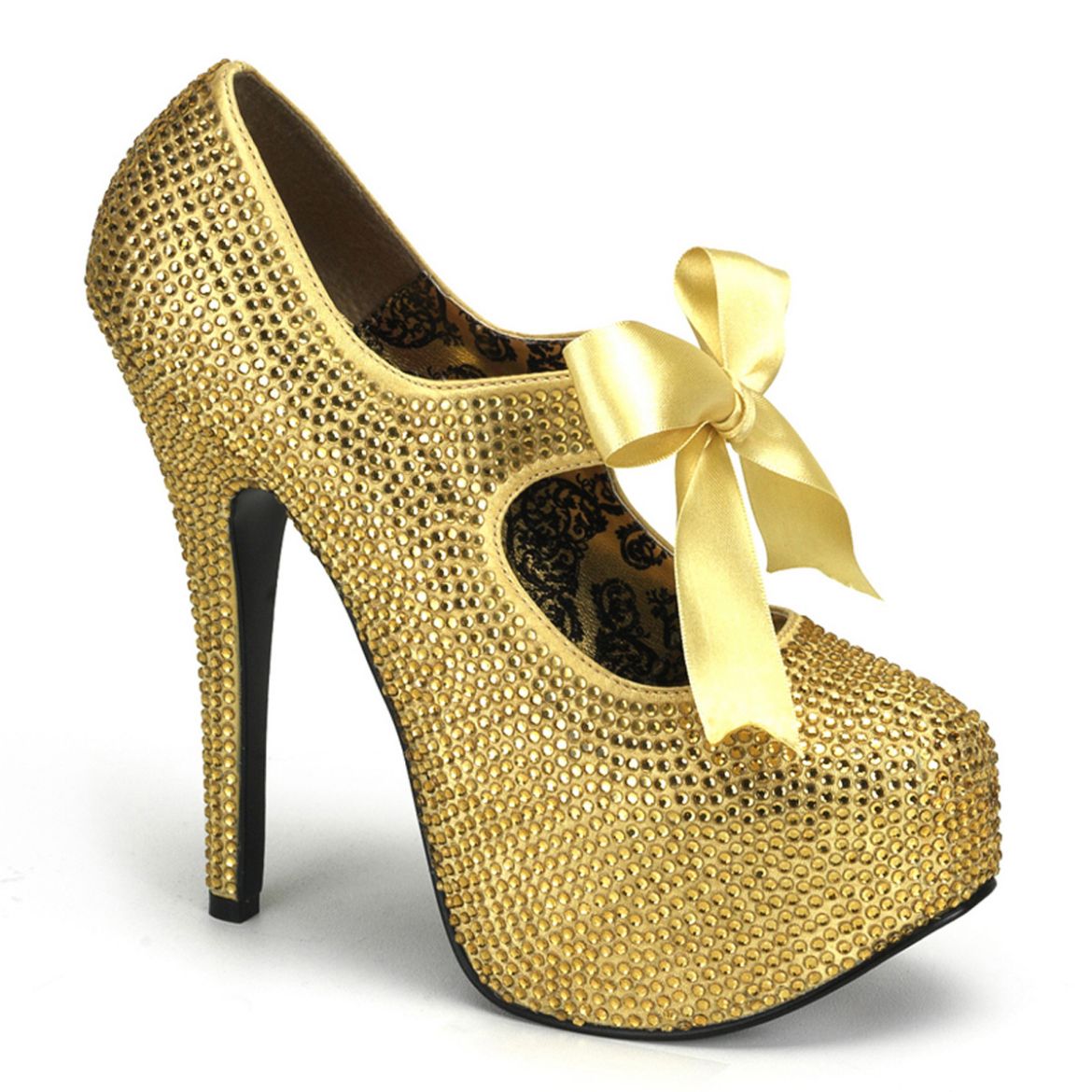 Product image of Bordello Teeze-04R Gold  Rhinestones, 5 3/4 inch (14.6 cm) Heel, 1 3/4 inch (4.4 cm) Platform Court Pump Shoes