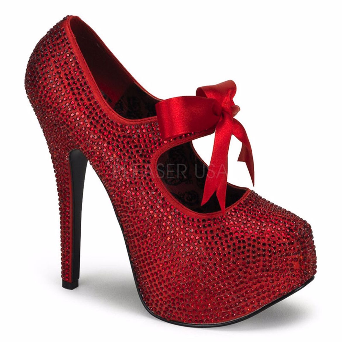 Product image of Bordello Teeze-04R Red  Rhinestones, 5 3/4 inch (14.6 cm) Heel, 1 3/4 inch (4.4 cm) Platform Court Pump Shoes